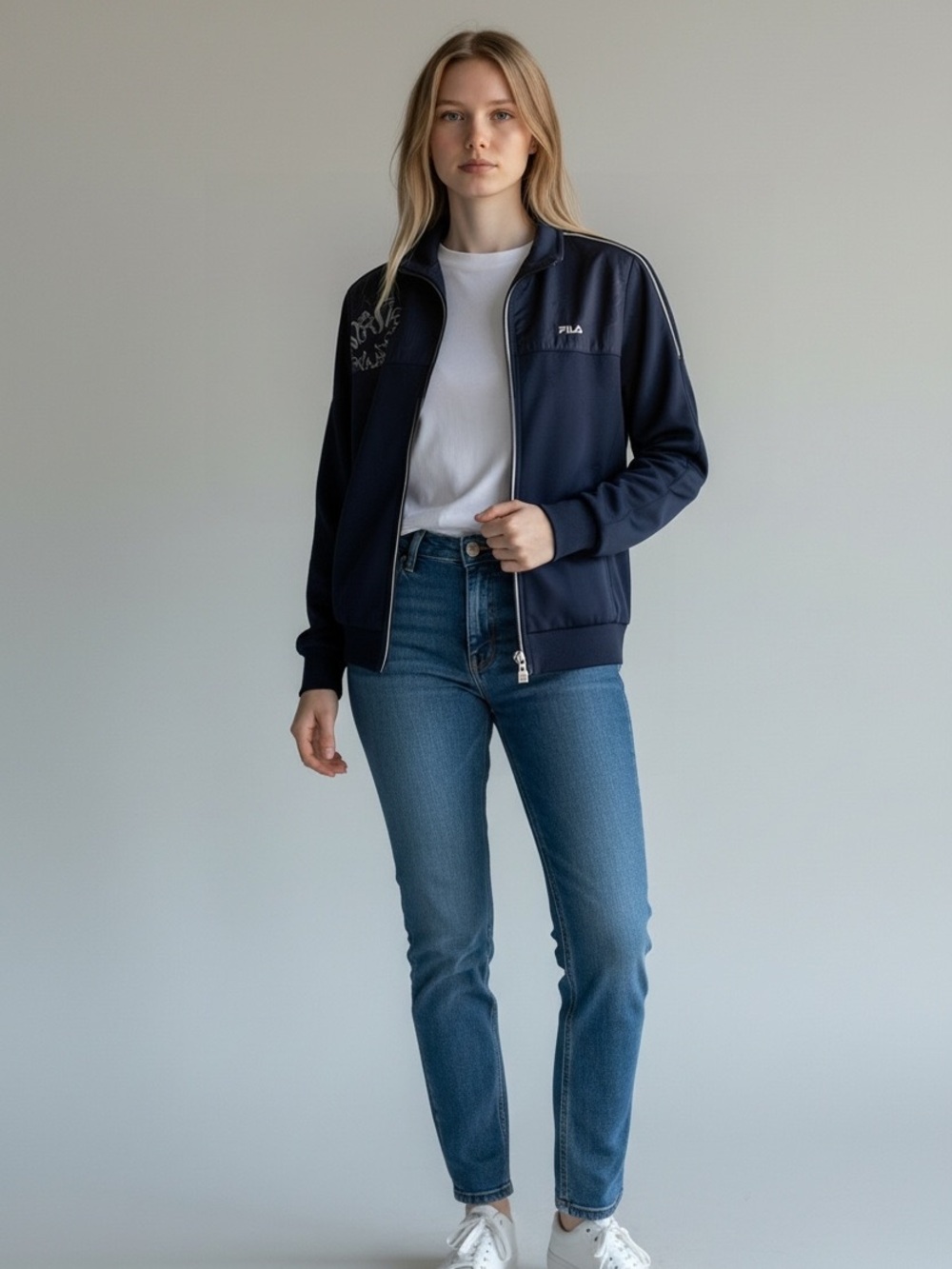 FILA Plug-In Racing Navy Zip-Front Track Jacket - Women's